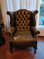 Chesterfield fauteuil / stoel diepgroen, Gebruikt, 75 tot 100 cm, Antiek, Ophalen