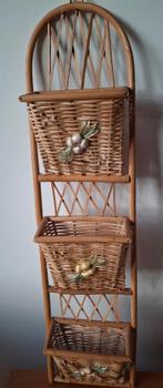 Vintage Rotan Briefhouder/Wandrek met 3 Manden, Ophalen, Gebruikt, Overige typen, Minder dan 100 cm