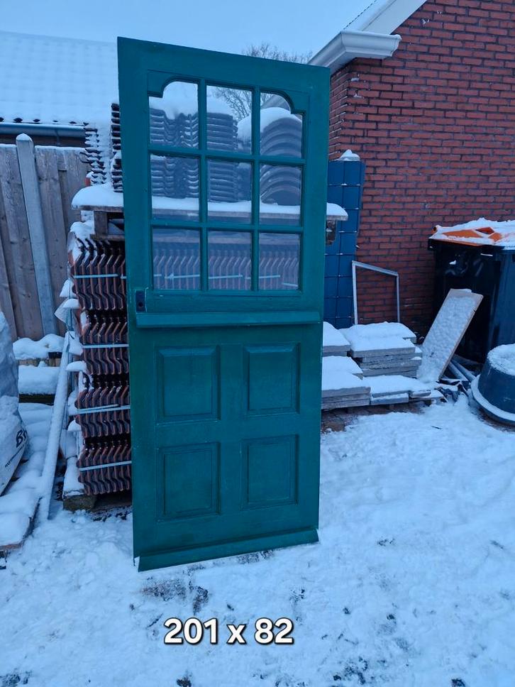 Buitendeur, Doe-het-zelf en Verbouw, Deuren en Horren, Gebruikt, Buitendeur, 200 tot 215 cm, 80 tot 100 cm, Glas, Hout, Ophalen