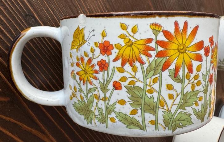 Vier vintage soepkoppen (jaren 70), Huis en Inrichting, Keuken | Servies, Gebruikt, Kop(pen) en/of Schotel(s), Overige stijlen