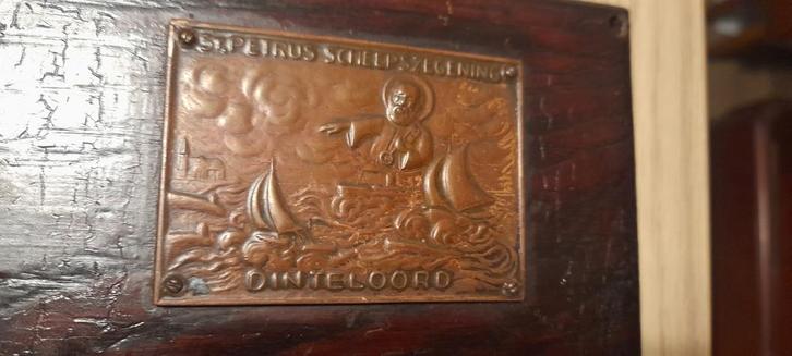 Bronzen plaatje St. Petrus Scheepszegening Dinteloord, Antiek en Kunst, Antiek | Religie, Ophalen of Verzenden