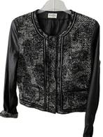 SCARVA jasje tweed faux leather 44 zwart zilver, Verzenden, Scarva, Zwart, Maat 42/44 (L)