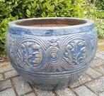 Grote geglazuurde potten stras old bleu in drie maten., Ophalen, Rond, Nieuw, Overige materialen