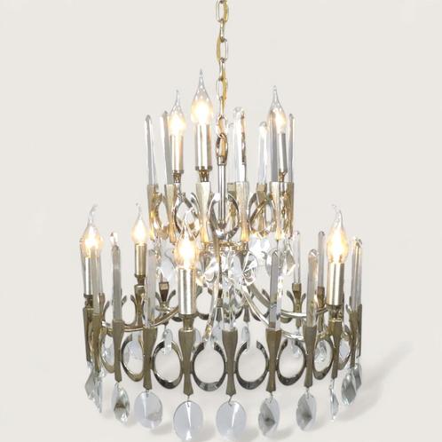 Sciolari kroonluchter Ovali. Chrome met kristal jaren 60 mid, Huis en Inrichting, Lampen | Kroonluchters, Gebruikt, Glas, Metaal