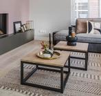 Eiken houten bijzettafels salontafels stalen frame coat, Ophalen, 50 tot 100 cm, 50 tot 100 cm, Zo goed als nieuw