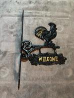 Sierlijke Wandhanger met Haan en “Welcome” Bord - Gietijzer, Ophalen of Verzenden