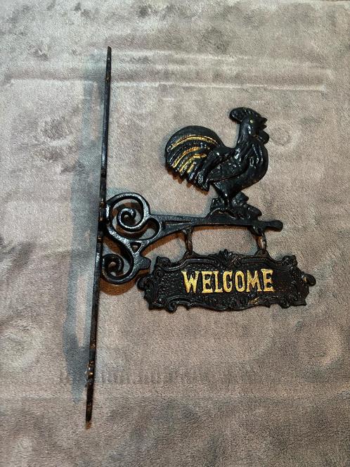 Sierlijke Wandhanger met Haan en “Welcome” Bord - Gietijzer, Tuin en Terras, Tuinwanddecoratie, Ophalen of Verzenden
