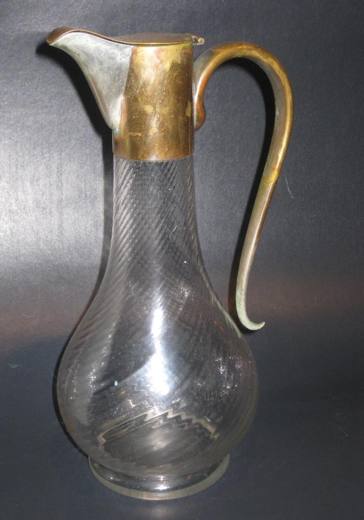 Schenkkan Gedraaid Glas Metalen Deksel/Handgreep, Antiek en Kunst, Antiek | Glas en Kristal, Ophalen