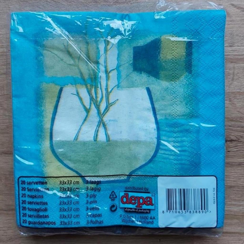 NIEUW! pakje 20 stuks blauwe servetten takken in vaas, Ophalen of Verzenden, Nieuw