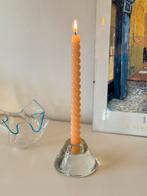 Vintage glazen kandelaar van ijsglas – Scandinavisch design, Ophalen of Verzenden, Zo goed als nieuw, Overige materialen, Minder dan 25 cm