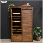 Vintage dubbele roldeurkast Kast Archiefkast, Ophalen, Gebruikt, Eikenhout, 50 tot 100 cm