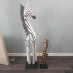 Handgesneden houten standbeeld van Giraffe en Zebra, Ophalen of Verzenden, Gebruikt, Dier