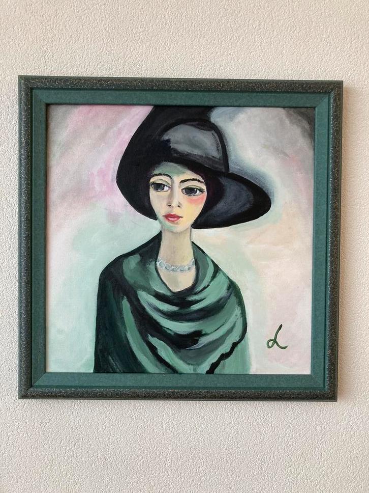 A la Kees van Dongen met lijst, Antiek en Kunst, Kunst | Schilderijen | Modern, Ophalen of Verzenden