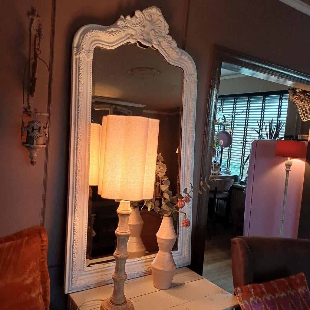 Prachtige oude Franse kuifspiegel spiegel geslepen brocante, Antiek en Kunst, Ophalen of Verzenden, Rechthoekig