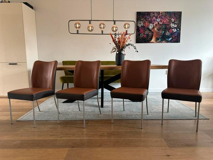 4 Bert Plantagie Duo eetkamerstoelen, Huis en Inrichting, Stoelen, Zo goed als nieuw, Vijf, Zes of meer stoelen, Leer, Bruin, Ophalen of Verzenden