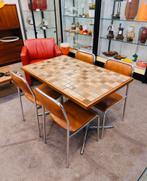 Vintage eettafel met stoelen mozaïek tafel retro eethoek, Ophalen of Verzenden