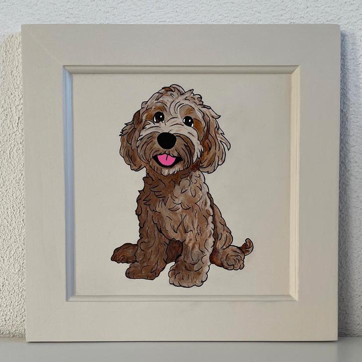 Schilderij van een schattige Labradoodle -handbeschilderd, Huis en Inrichting, Woonaccessoires | Schilderijen, Tekeningen en Foto's