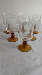 Franse Retro Vintage glazen op amberkleurige voet, Ophalen of Verzenden, Zo goed als nieuw, Overige typen