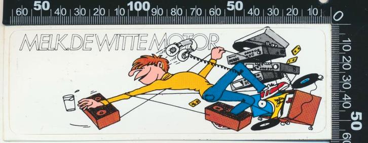 Sticker: Melk - De witte motor (DJ), Verzamelen, Stickers, Zo goed als nieuw, Bedrijf of Vereniging, Ophalen of Verzenden