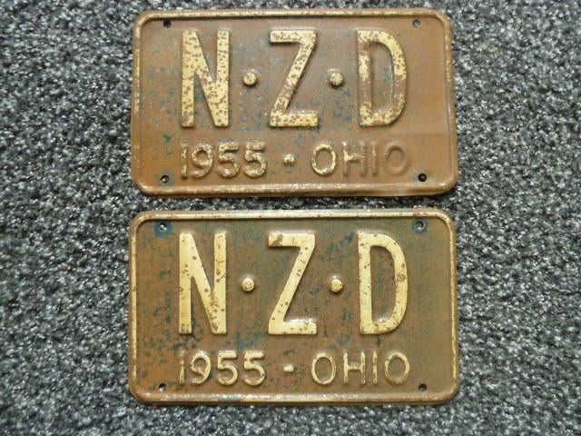 Paar USA License plate / kentekenplaten Ohio 1955 USA, Verzenden, Gebruikt, Auto's