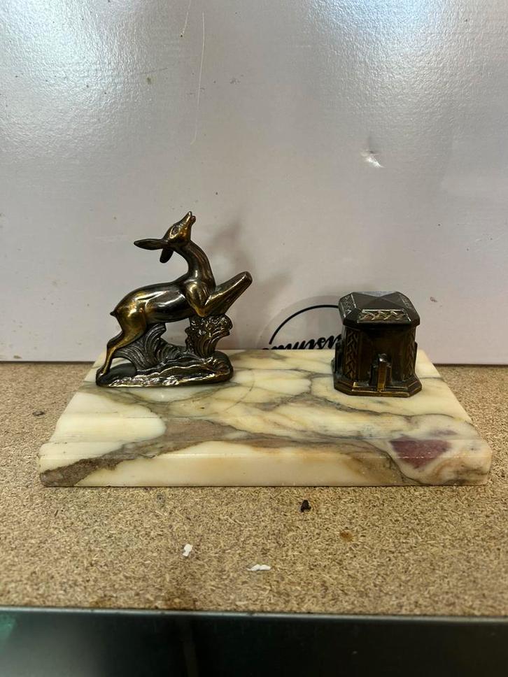 Antiek Art Deco Inktstel – Marmer & Brons – Gazelle/Hert –, Antiek en Kunst, Antiek | Woonaccessoires, Ophalen of Verzenden