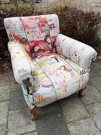 Retro stoel met Libelle print - Uniek!, Huis en Inrichting, Fauteuils, Gebruikt, 75 tot 100 cm, Ophalen of Verzenden, 50 tot 75 cm