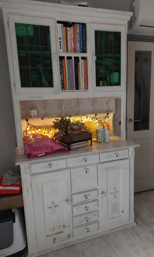 Buffetkast met glas in lood, Huis en Inrichting, Kasten | Buffetkasten, Gebruikt, 150 tot 200 cm, 100 tot 150 cm, 25 tot 50 cm