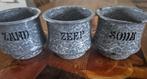 vintage emaille potjes voor zand, zeep en soda. zonder bakje, Ophalen