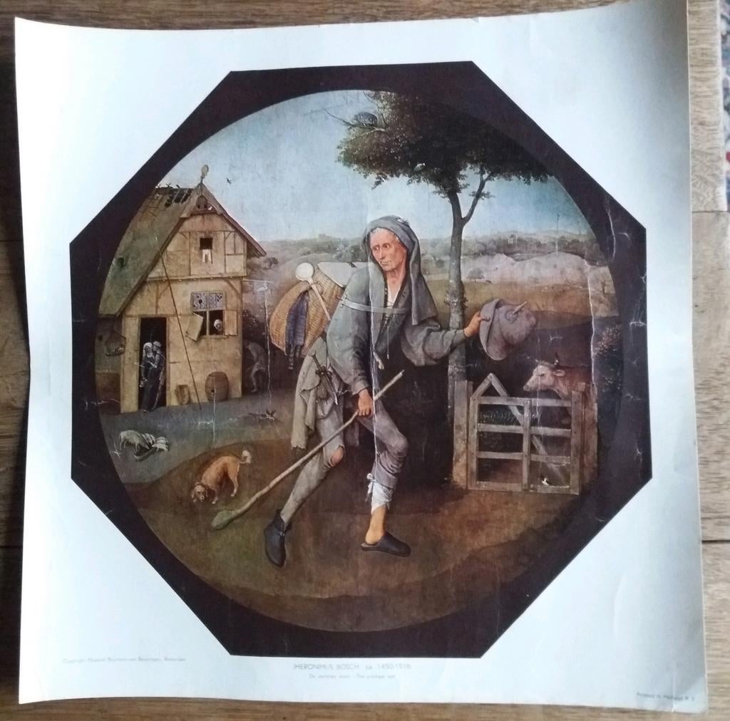 Oude prent van Jheronimus Bosch - De verloren zoon., Antiek en Kunst, Ophalen of Verzenden