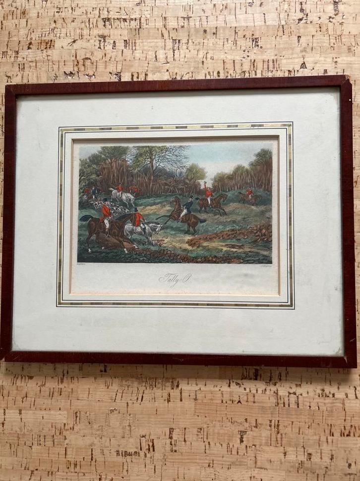 Oude Jachtprint 'Tally-O' Ingelijst, Antiek en Kunst, Kunst | Etsen en Gravures, Ophalen
