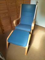 Deense fauteuil met voetenbank,Fredericia Stolefabrik, teab, Huis en Inrichting, Ophalen, Gebruikt, Blauw, Eén