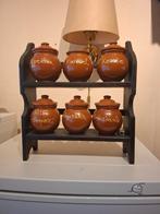 Vintage kruidenrek met kruidenpotjes, Ophalen, Gebruikt