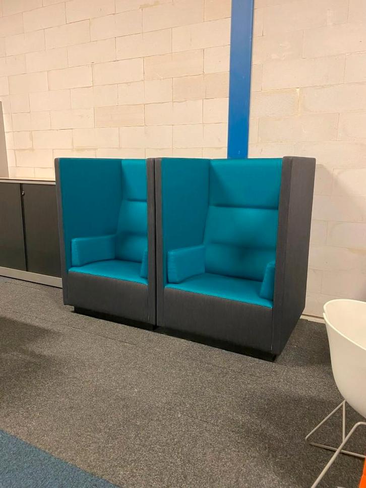 2 x Akoestische fauteuil Offecct Float High, antraciet/blauw, Huis en Inrichting, Fauteuils, Gebruikt, Stof, 75 tot 100 cm, 75 tot 100 cm