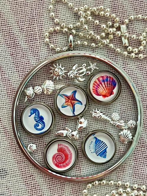 *Uniek!*rvs metalen ketting+lockethanger schelpen floaters…, Sieraden, Tassen en Uiterlijk, Kettingen, Nieuw, Overige materialen