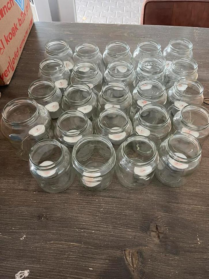 24 glazen potjes met waxinelichtje 8uur branden / bruiloft, Huis en Inrichting, Woonaccessoires | Kandelaars en Kaarsen, Nieuw