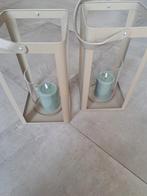 2 Taupe Lantaarns met LED Kaarsen, Huis en Inrichting, Woonaccessoires | Kandelaars en Kaarsen, 25 tot 50 cm, Bruin, Nieuw, Ophalen of Verzenden