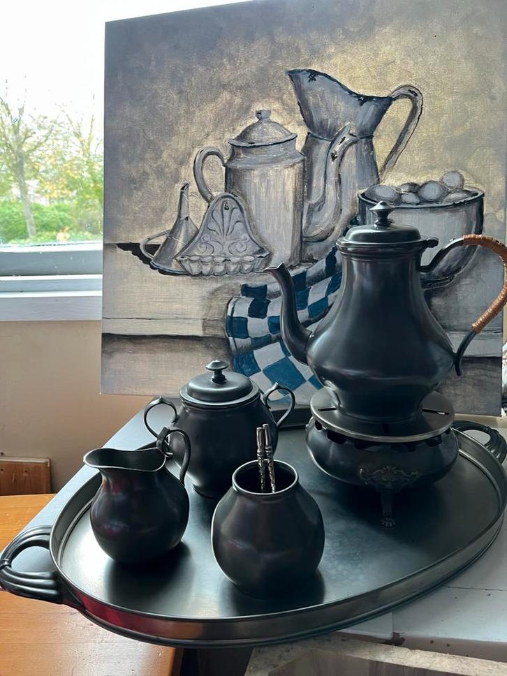 Antiek Tinnen Theeservies met Koffie/Theepot, Antiek en Kunst, Antiek | Tin, Ophalen of Verzenden