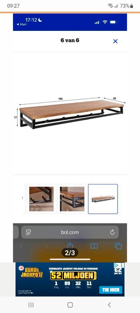 kapstok, Huis en Inrichting, Woonaccessoires | Kapstokken, Zo goed als nieuw, Wandkapstok, Minder dan 100 cm, Hout, Ophalen