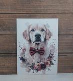 Kerst-kaart labrador met rode strik & bloemen, Ophalen of Verzenden, 1980 tot heden, Ongelopen, Feest(dag)