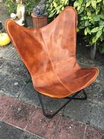 Vlinderstoel fauteuil leder zitting, Huis en Inrichting, Stoelen, Ophalen, Gebruikt, Bruin, Leer