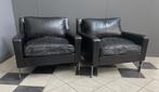 60 jaren 2 ZWART LEREN zware fauteuils TECTA Chrome poten, Ophalen, Gebruikt, Vintage, 75 tot 100 cm