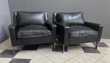 60 jaren 2 ZWART LEREN zware fauteuils TECTA Chrome poten beschikbaar voor biedingen