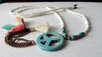 Prachtige ketting met Turquoise vredes peace teken hanger, Zo goed als nieuw, Steen of Mineraal, Met edelsteen, Verzenden