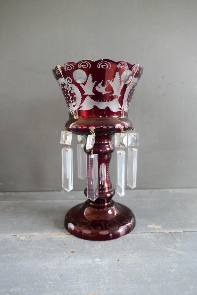 Antieke Egermann ruby red mantel luster vaas kristal, Antiek en Kunst, Antiek | Vazen, Verzenden