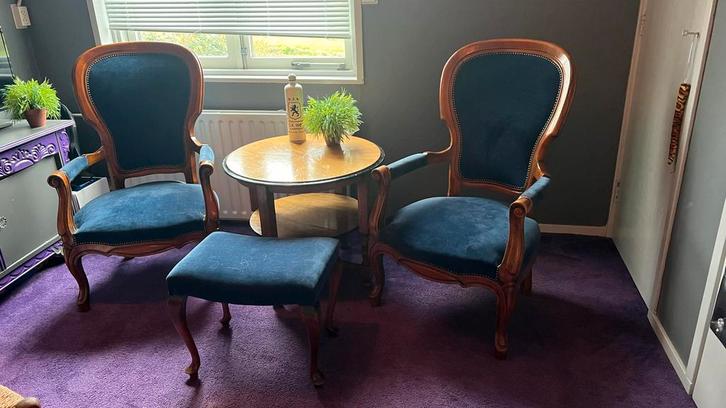 Biedermeier stoelen set met bankje en tafel, Antiek en Kunst, Antiek | Meubels | Stoelen en Banken, Ophalen of Verzenden
