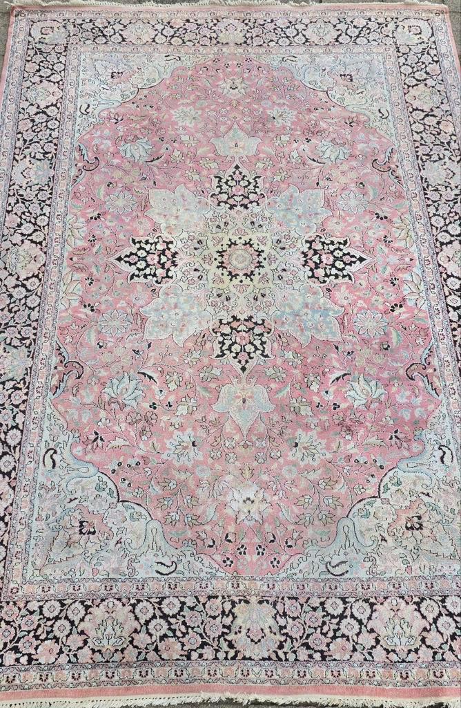 Handgeknoopte tapijt Kashmir Zijde 305 X 210 Cm Vintage, Huis en Inrichting, Stoffering | Tapijten en Kleden, Gebruikt, 200 cm of meer
