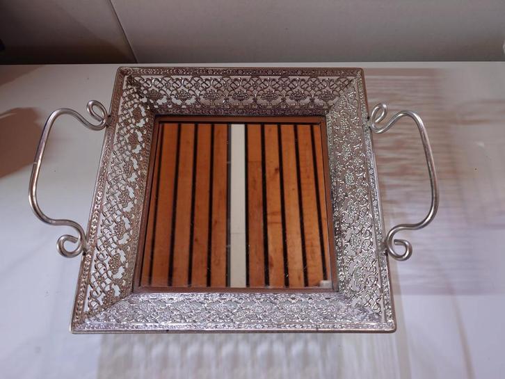 Dienblad met spiegel, Huis en Inrichting, Woonaccessoires | Dienbladen, Gebruikt, Hout, Ophalen