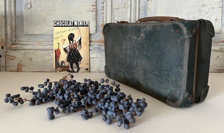 Antiek Frans koffertje van geperst karton groen en sleets, Antiek en Kunst, Curiosa en Brocante, Ophalen of Verzenden