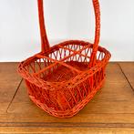 Vintage oranje rieten flessenrek, Verzamelen, Retro, Ophalen of Verzenden, Huis en Inrichting