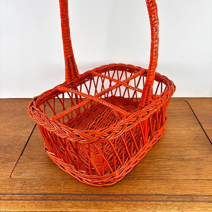 Vintage oranje rieten flessenrek, Verzamelen, Retro, Huis en Inrichting, Ophalen of Verzenden